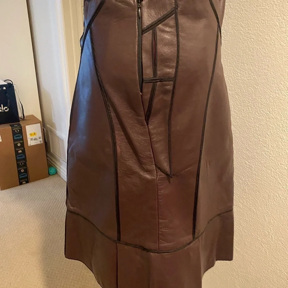 J. Mendel Brown Leather Midi Skirt